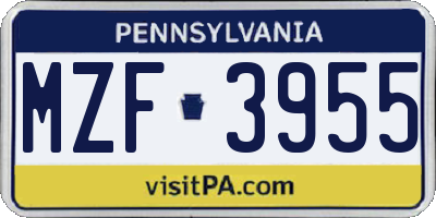 PA license plate MZF3955
