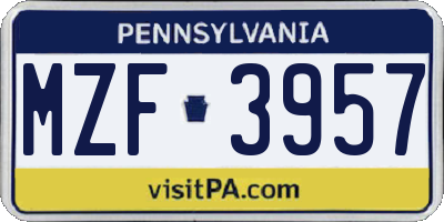 PA license plate MZF3957