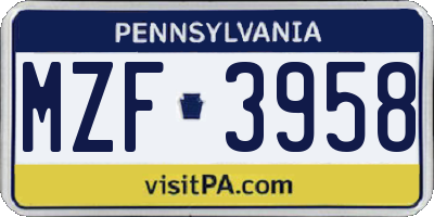 PA license plate MZF3958
