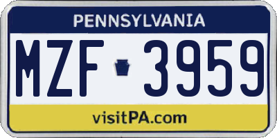 PA license plate MZF3959