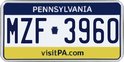 PA license plate MZF3960