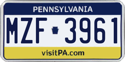 PA license plate MZF3961