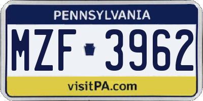 PA license plate MZF3962