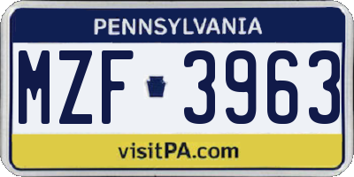 PA license plate MZF3963