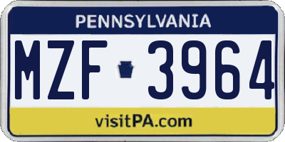 PA license plate MZF3964