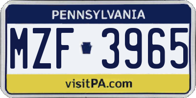 PA license plate MZF3965
