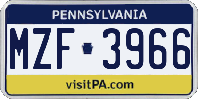 PA license plate MZF3966