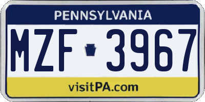 PA license plate MZF3967