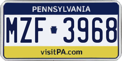 PA license plate MZF3968