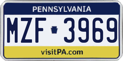 PA license plate MZF3969