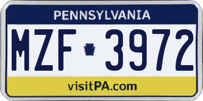 PA license plate MZF3972