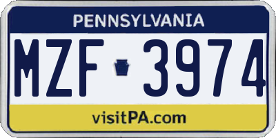 PA license plate MZF3974