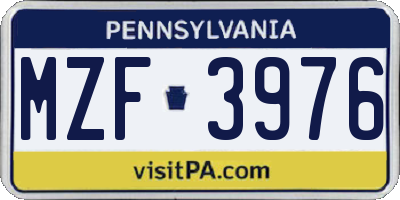 PA license plate MZF3976
