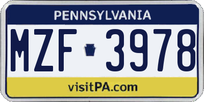 PA license plate MZF3978