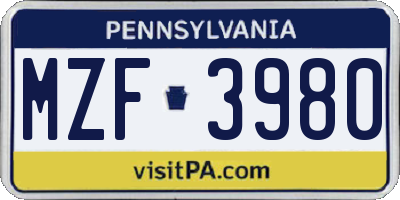 PA license plate MZF3980