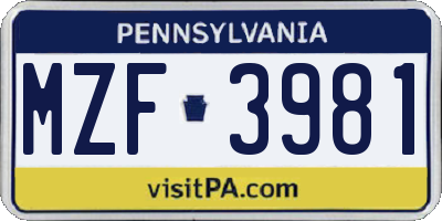 PA license plate MZF3981