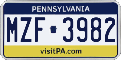 PA license plate MZF3982