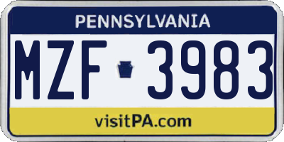 PA license plate MZF3983