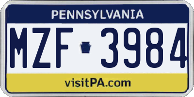 PA license plate MZF3984