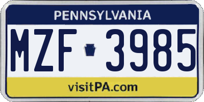 PA license plate MZF3985