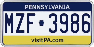 PA license plate MZF3986