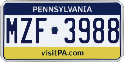PA license plate MZF3988