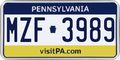 PA license plate MZF3989
