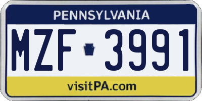 PA license plate MZF3991