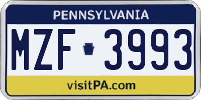 PA license plate MZF3993