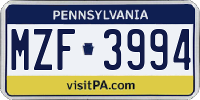 PA license plate MZF3994