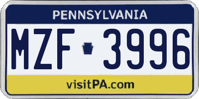 PA license plate MZF3996