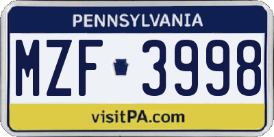 PA license plate MZF3998