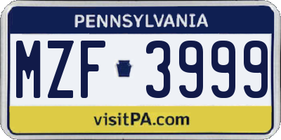PA license plate MZF3999