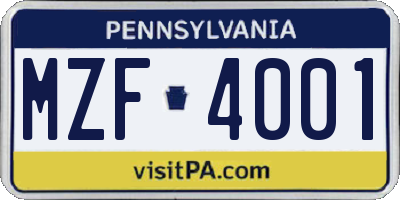 PA license plate MZF4001