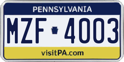 PA license plate MZF4003