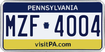 PA license plate MZF4004