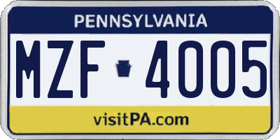 PA license plate MZF4005