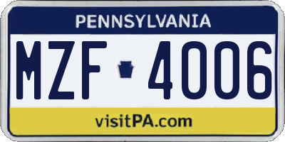 PA license plate MZF4006