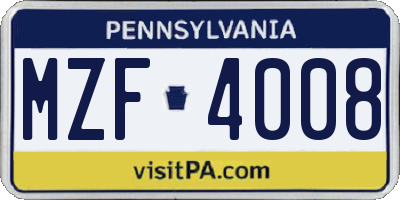 PA license plate MZF4008