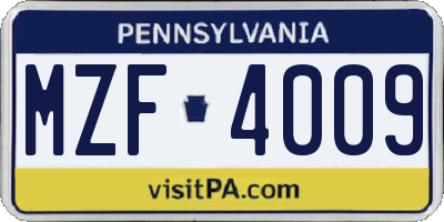 PA license plate MZF4009