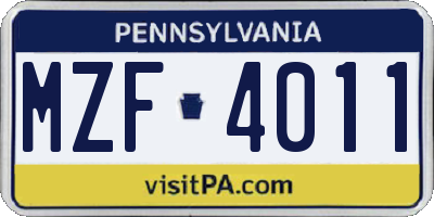 PA license plate MZF4011