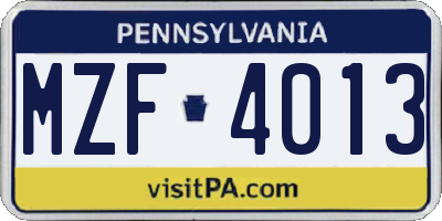 PA license plate MZF4013