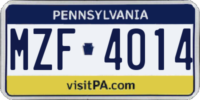 PA license plate MZF4014