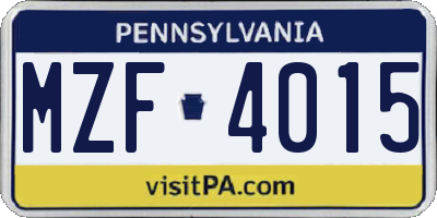 PA license plate MZF4015