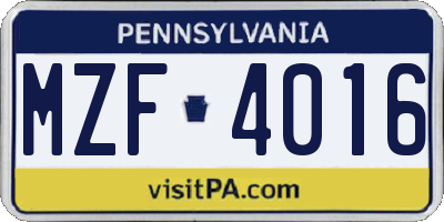 PA license plate MZF4016