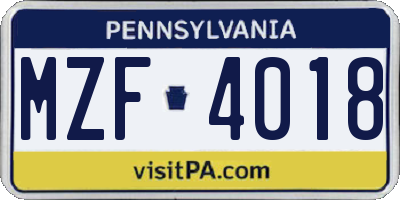 PA license plate MZF4018