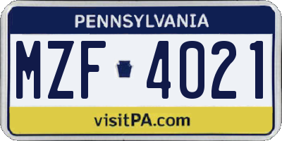 PA license plate MZF4021