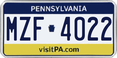 PA license plate MZF4022