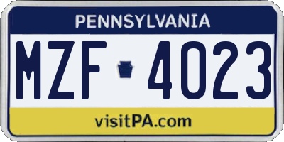 PA license plate MZF4023