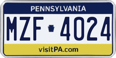 PA license plate MZF4024